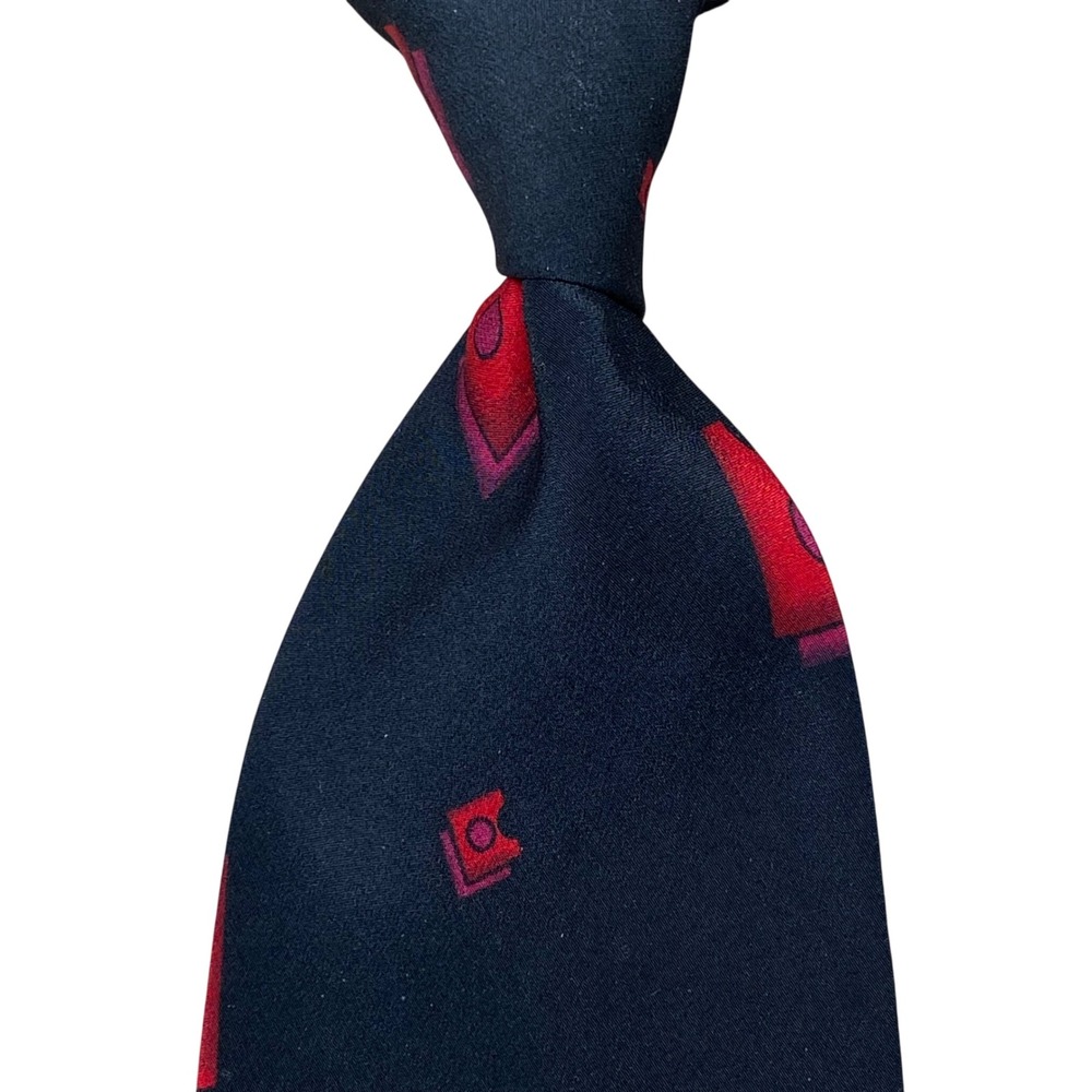J.T. Beckett Mens Silk Necktie Black Red‎ Geometric Abstract Pattern